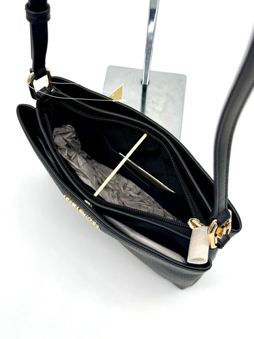 Michael Kors Trisha Medium Pebbled Leather Crossbody Bag Black/Gold